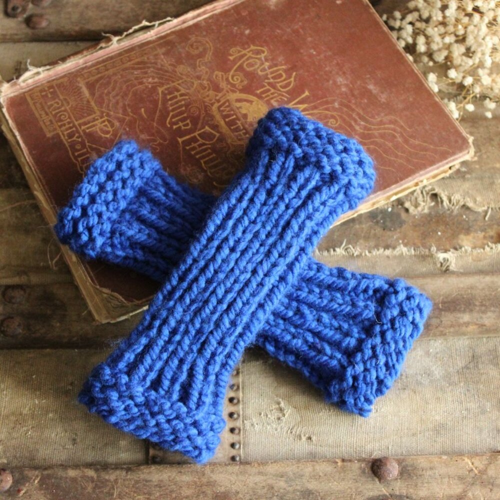 Hand Knit Fingerless Gloves, Armwarmers in Blue Yarn, Womens "Sapphire Sky" - Picture 2 of 11